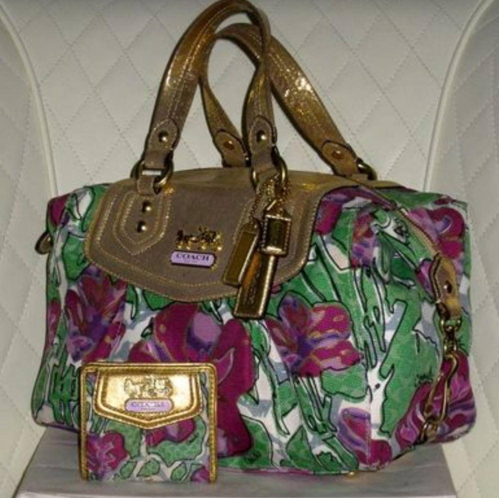COACH Madison Floral Audrey Purple Gold Green Bag